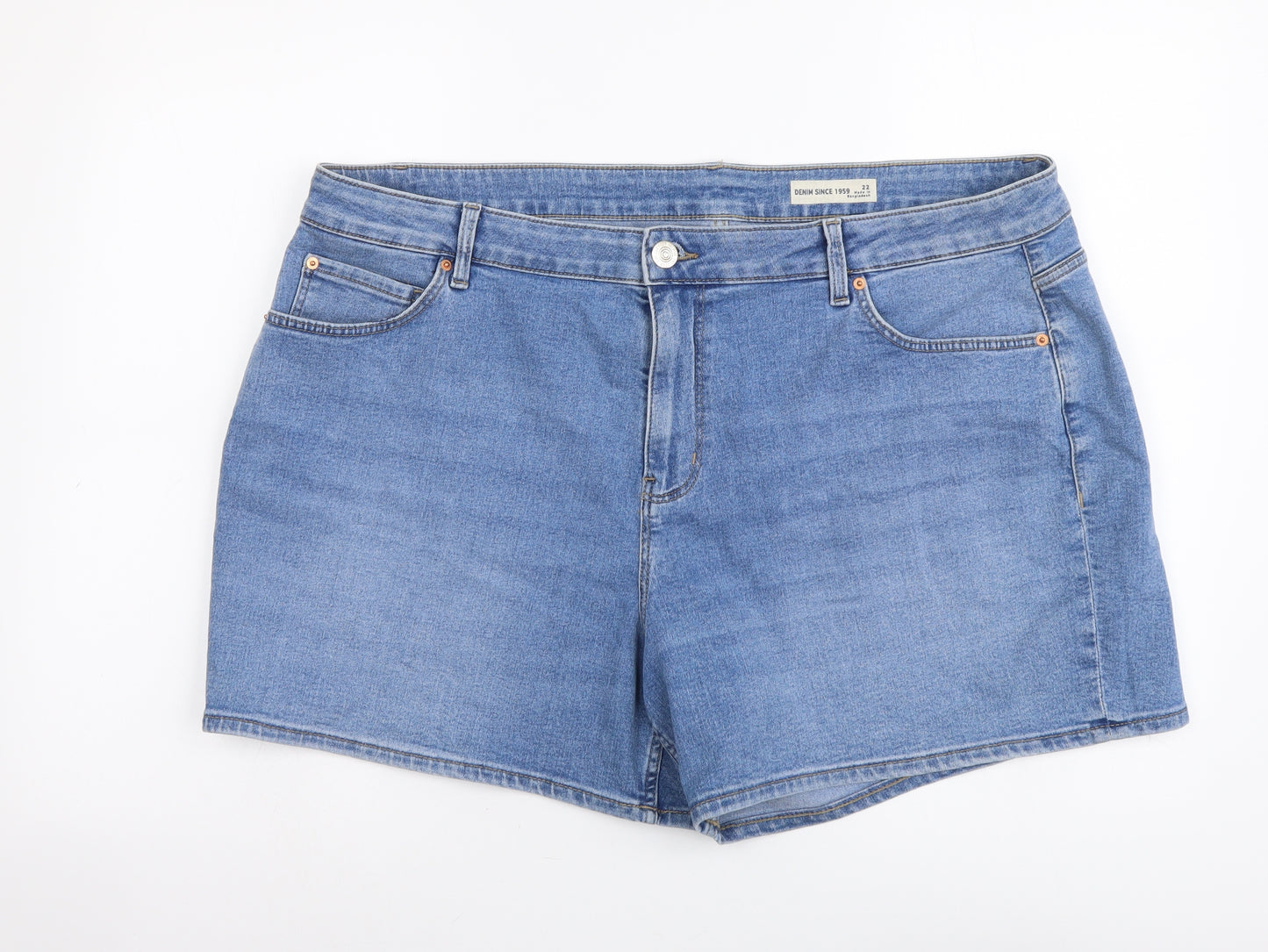 Marks and Spencer Womens Blue Cotton Mom Shorts Size 22 L5 in Regular Button