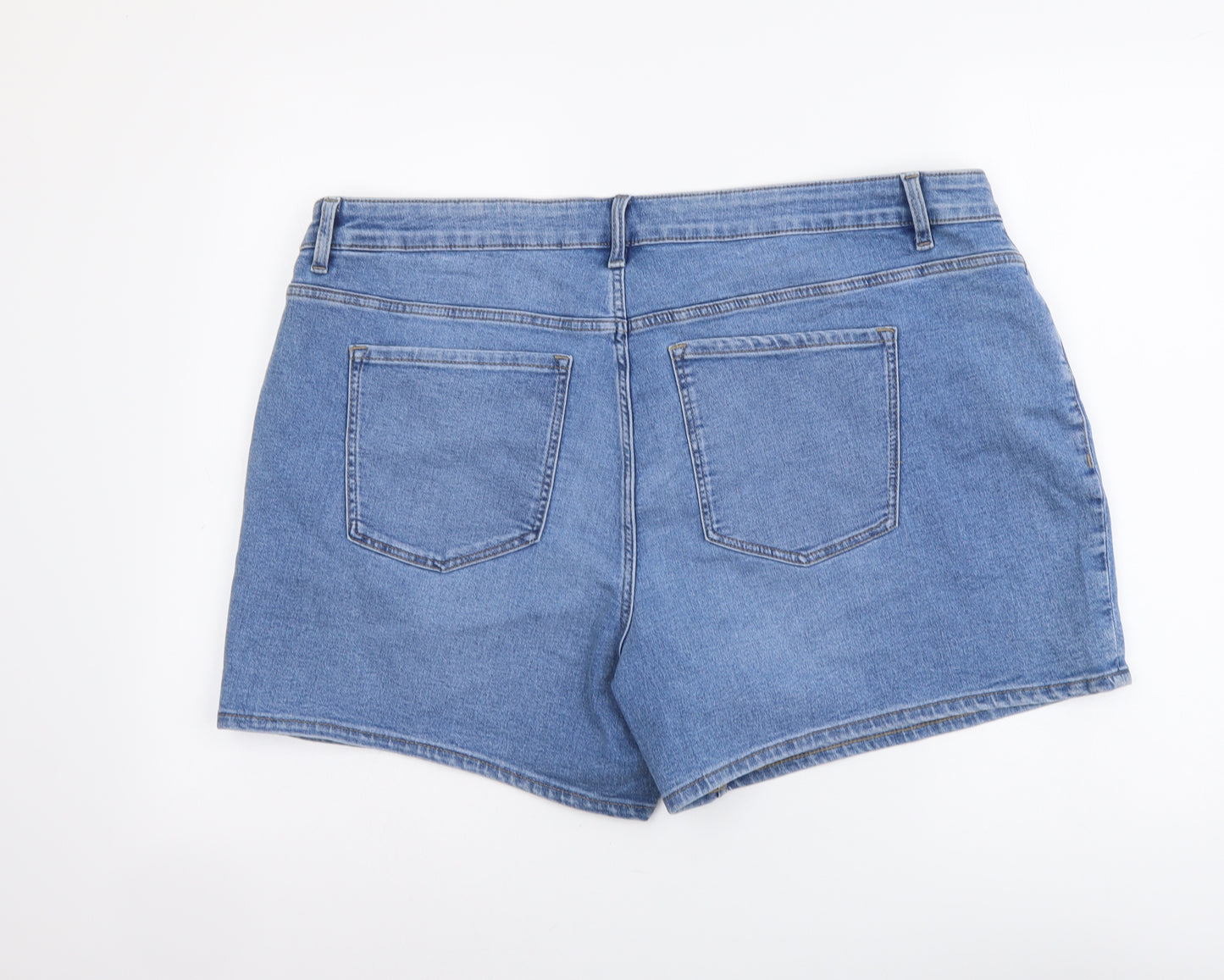 Marks and Spencer Womens Blue Cotton Mom Shorts Size 22 L5 in Regular Button