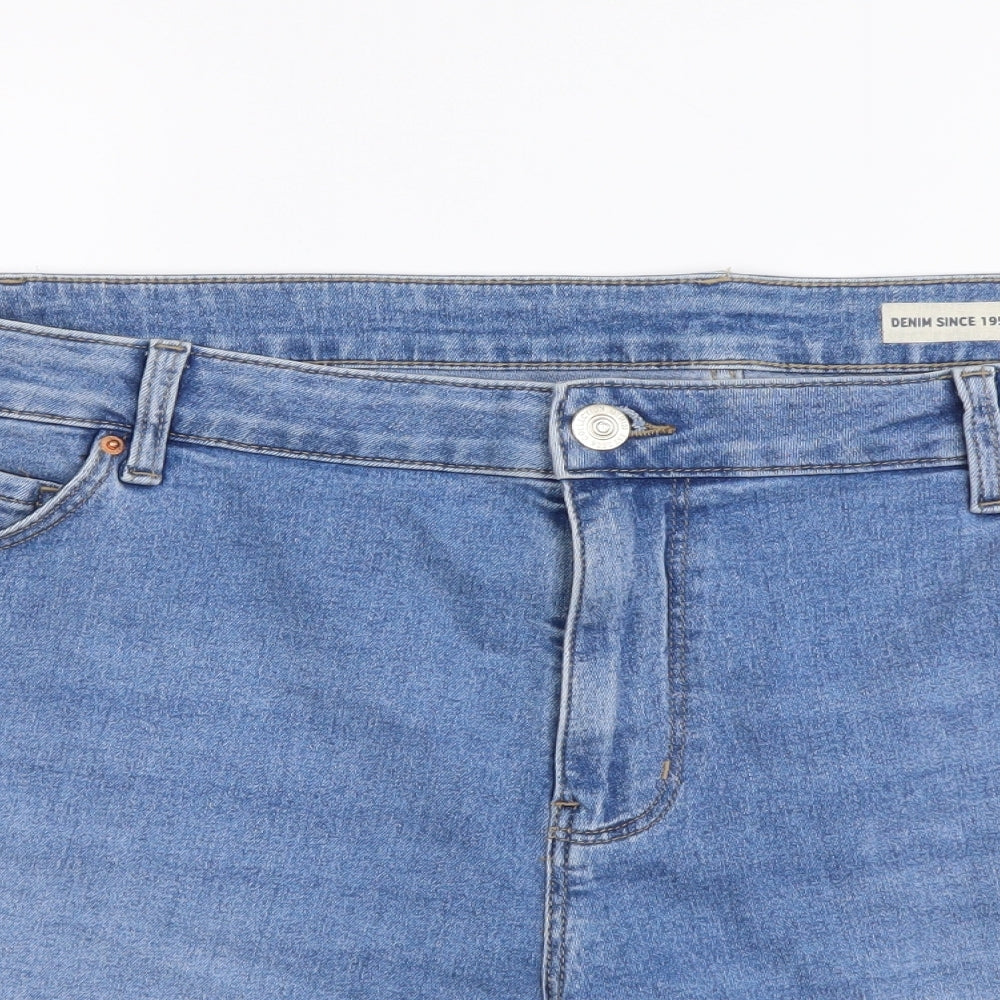 Marks and Spencer Womens Blue Cotton Mom Shorts Size 22 L5 in Regular Button