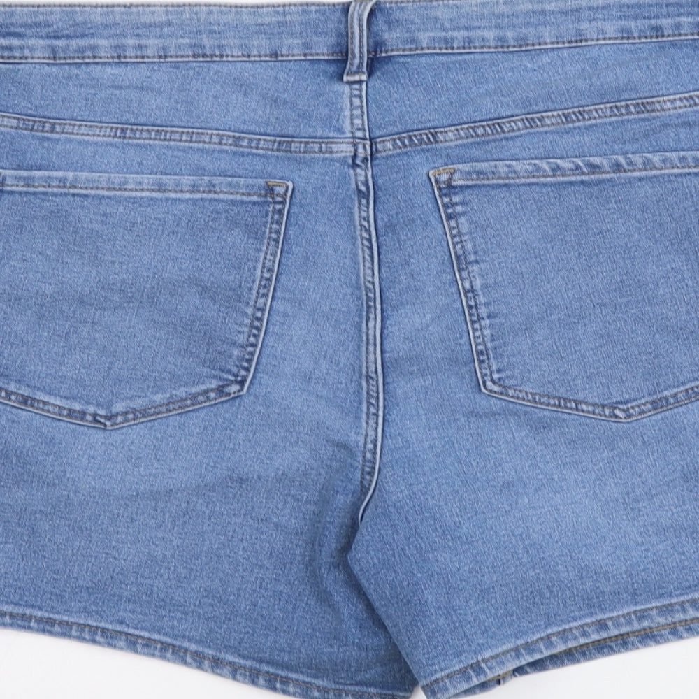 Marks and Spencer Womens Blue Cotton Mom Shorts Size 22 L5 in Regular Button