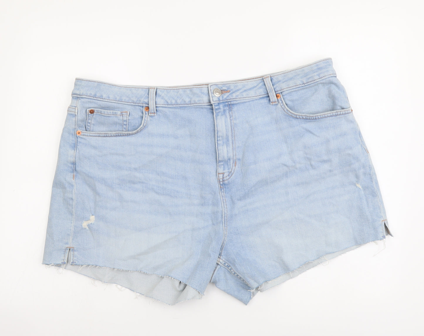 Marks and Spencer Womens Blue Cotton Mom Shorts Size 22 L4 in Regular Button