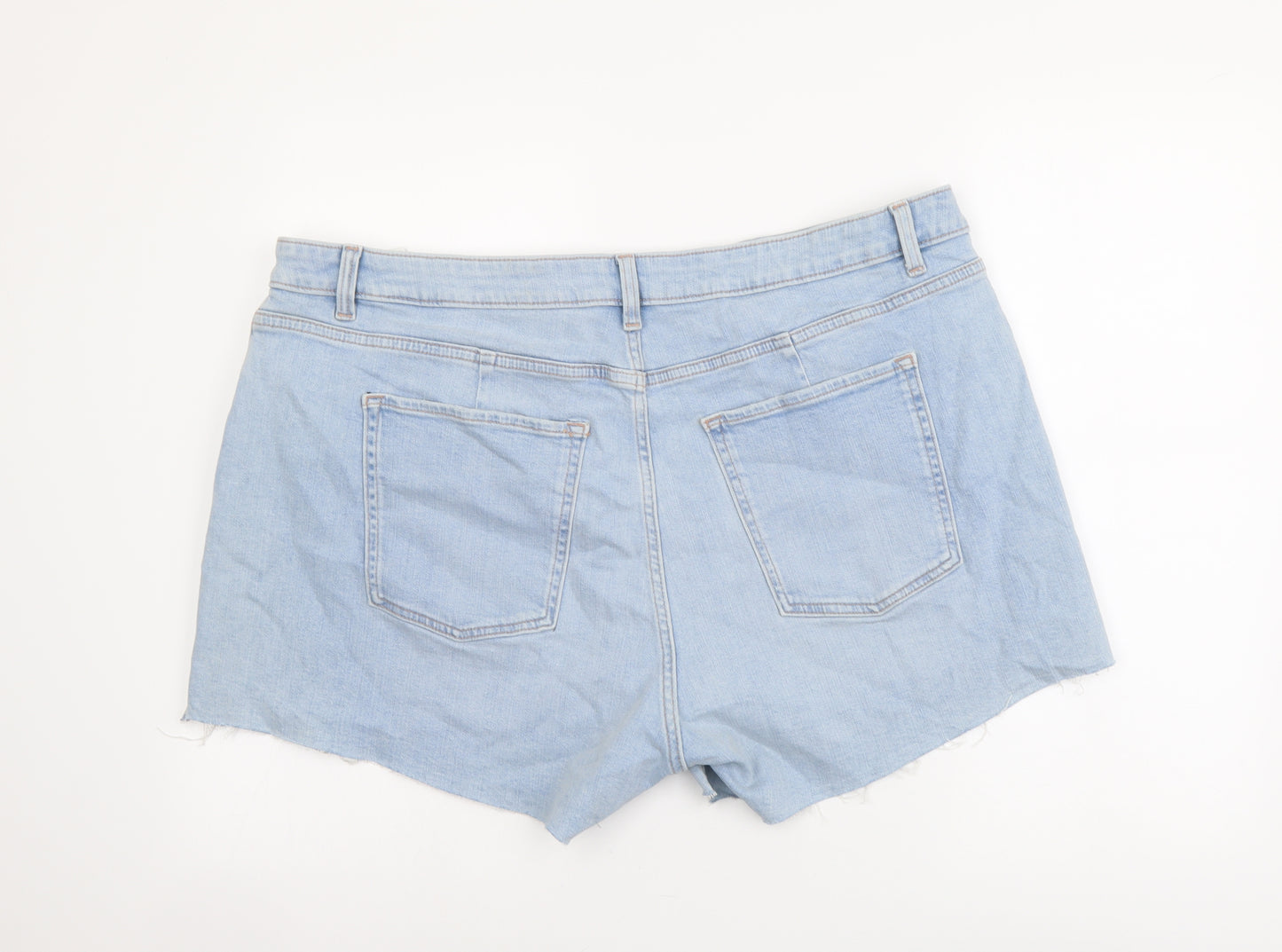 Marks and Spencer Womens Blue Cotton Mom Shorts Size 22 L4 in Regular Button