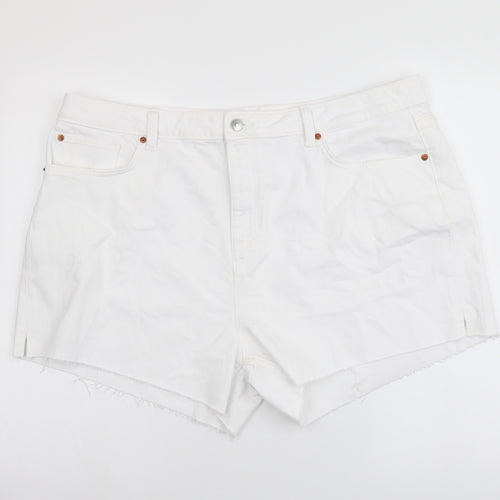 Marks and Spencer Womens White Cotton Mom Shorts Size 22 L4 in Regular Button