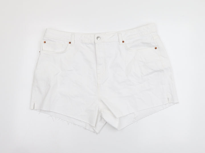 Marks and Spencer Womens White Cotton Mom Shorts Size 22 L4 in Regular Button