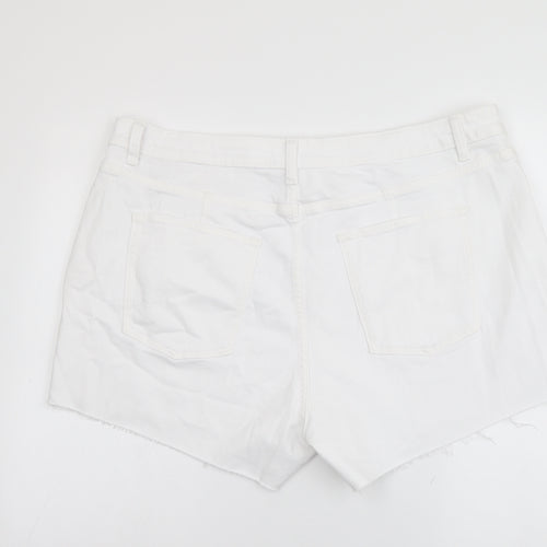 Marks and Spencer Womens White Cotton Mom Shorts Size 22 L4 in Regular Button