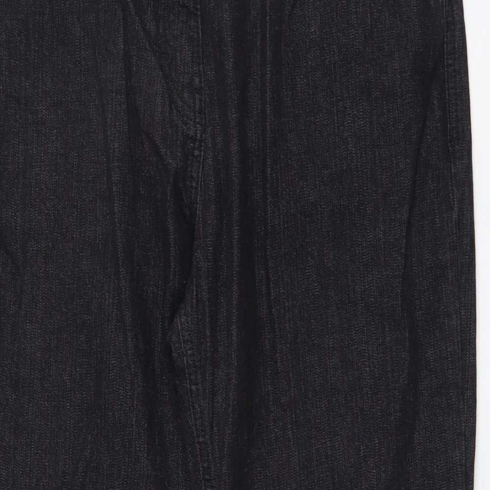 Marks and Spencer Womens Black Cotton Bootcut Jeans Size 14 L28 in Regular Button