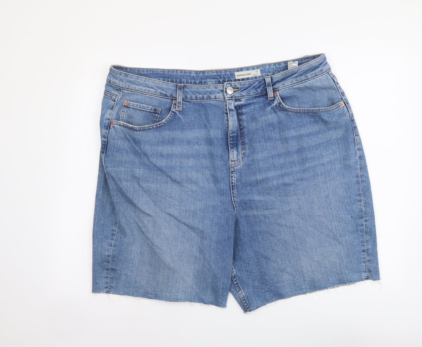 Marks and Spencer Womens Blue Cotton Bermuda Shorts Size 22 L8 in Regular Button