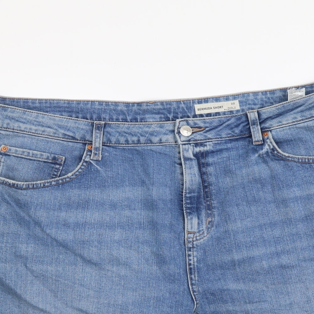 Marks and Spencer Womens Blue Cotton Bermuda Shorts Size 22 L8 in Regular Button