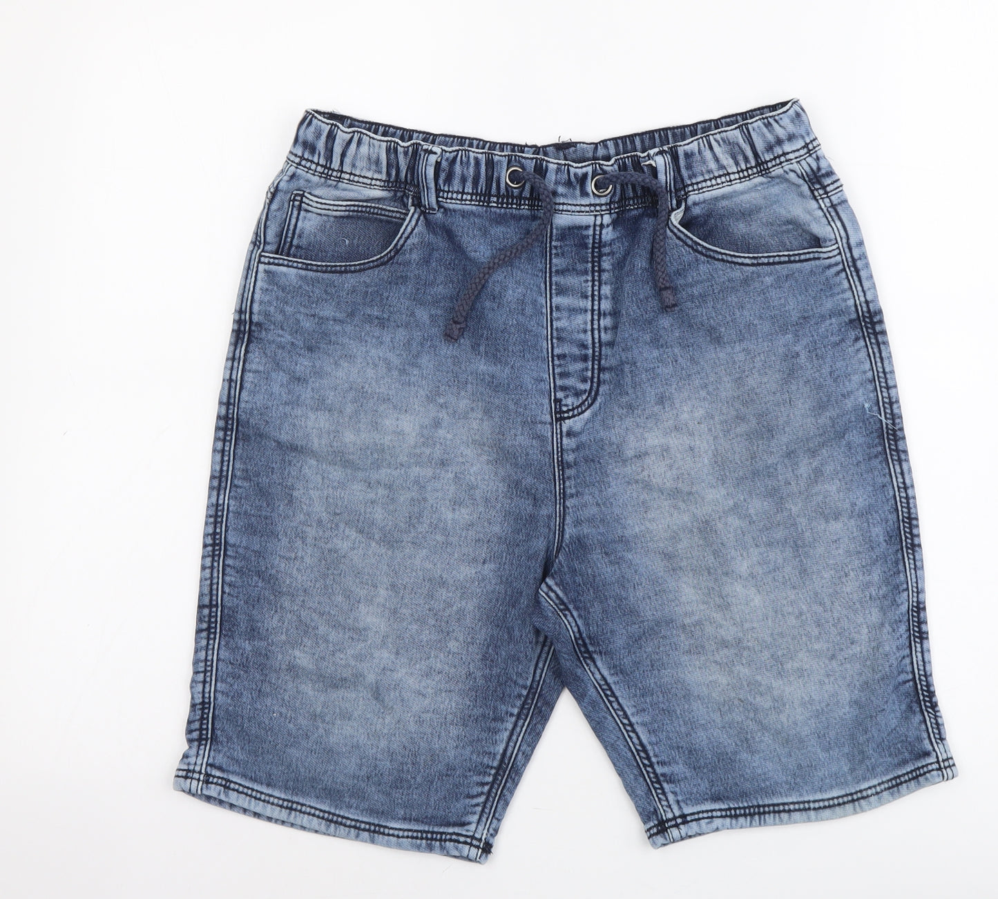 Marks and Spencer Boys Blue Cotton Chino Shorts Size 13-14 Years Regular Drawstring