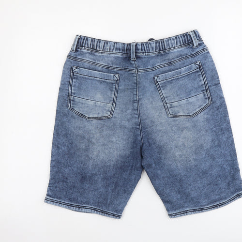 Marks and Spencer Boys Blue Cotton Chino Shorts Size 13-14 Years Regular Drawstring