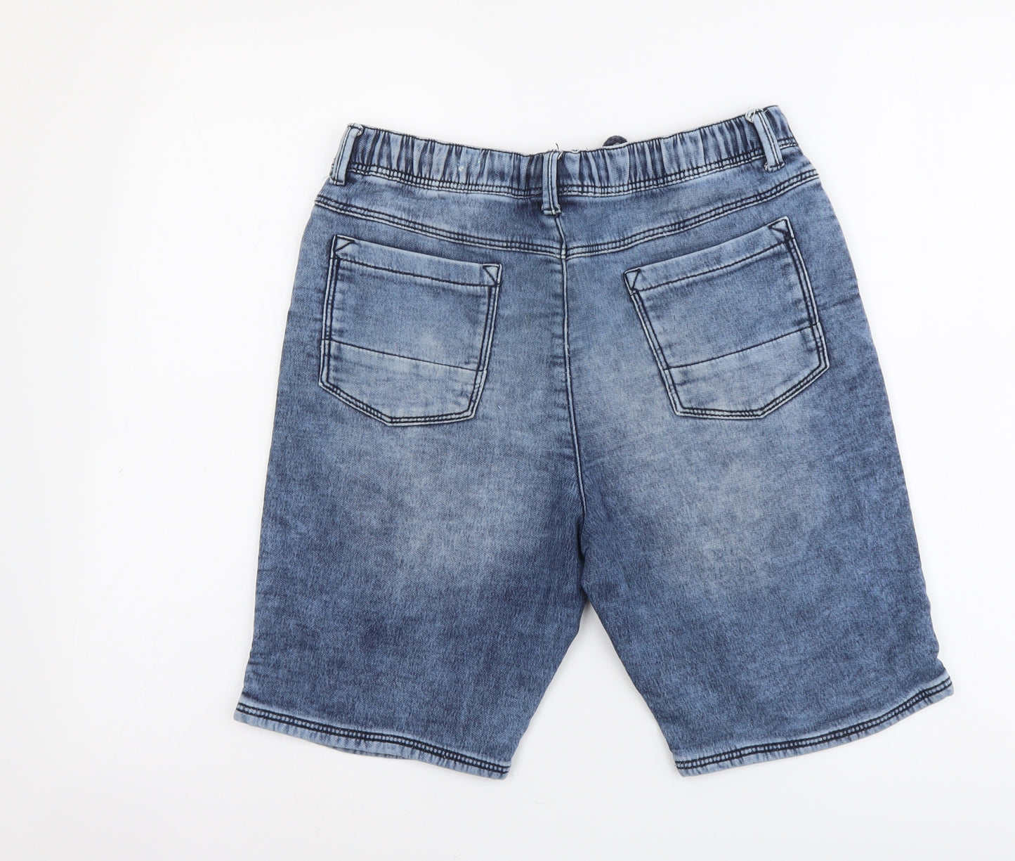 Marks and Spencer Boys Blue Cotton Chino Shorts Size 13-14 Years Regular Drawstring