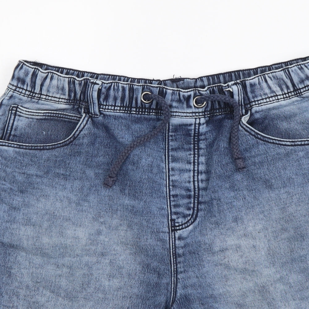 Marks and Spencer Boys Blue Cotton Chino Shorts Size 13-14 Years Regular Drawstring