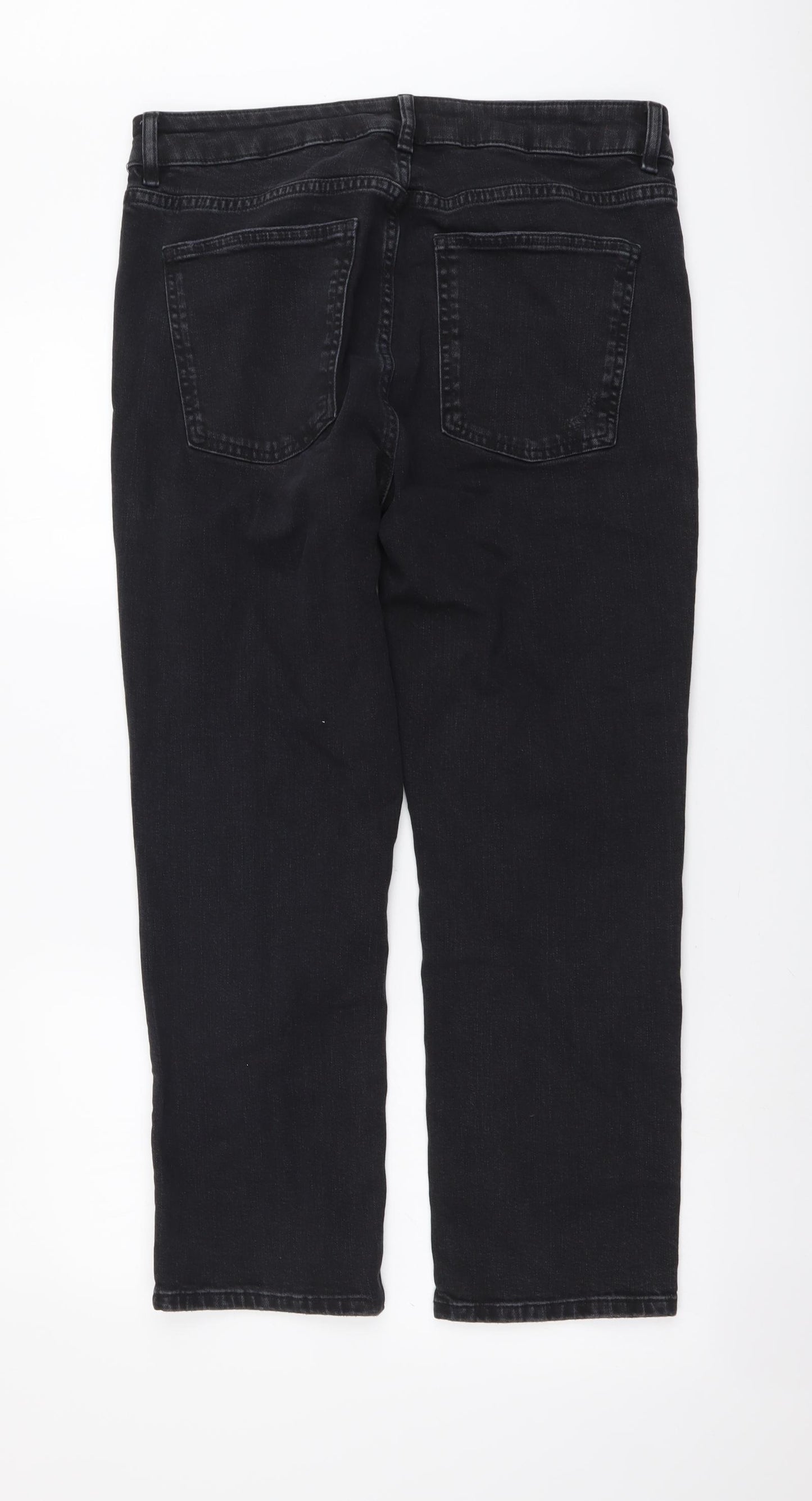 Marks and Spencer Womens Grey Cotton Straight Jeans Size 16 L26 in Slim Button