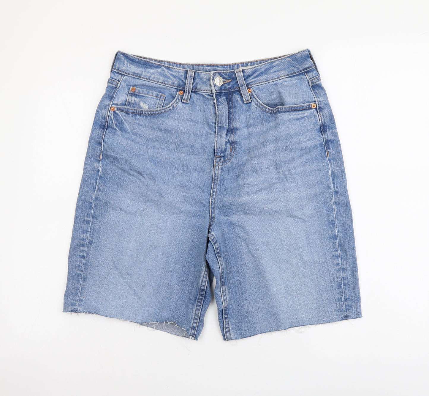 Marks and Spencer Womens Blue Cotton Cut-Off Shorts Size 10 L8 in Regular Button