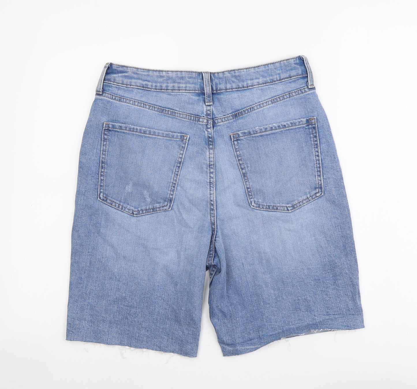 Marks and Spencer Womens Blue Cotton Cut-Off Shorts Size 10 L8 in Regular Button
