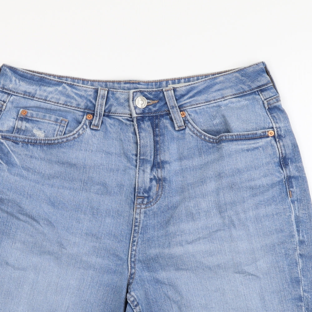 Marks and Spencer Womens Blue Cotton Cut-Off Shorts Size 10 L8 in Regular Button