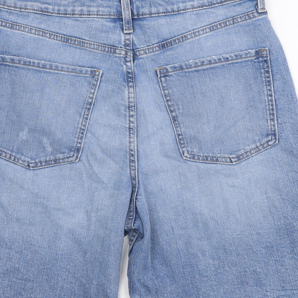 Marks and Spencer Womens Blue Cotton Cut-Off Shorts Size 10 L8 in Regular Button