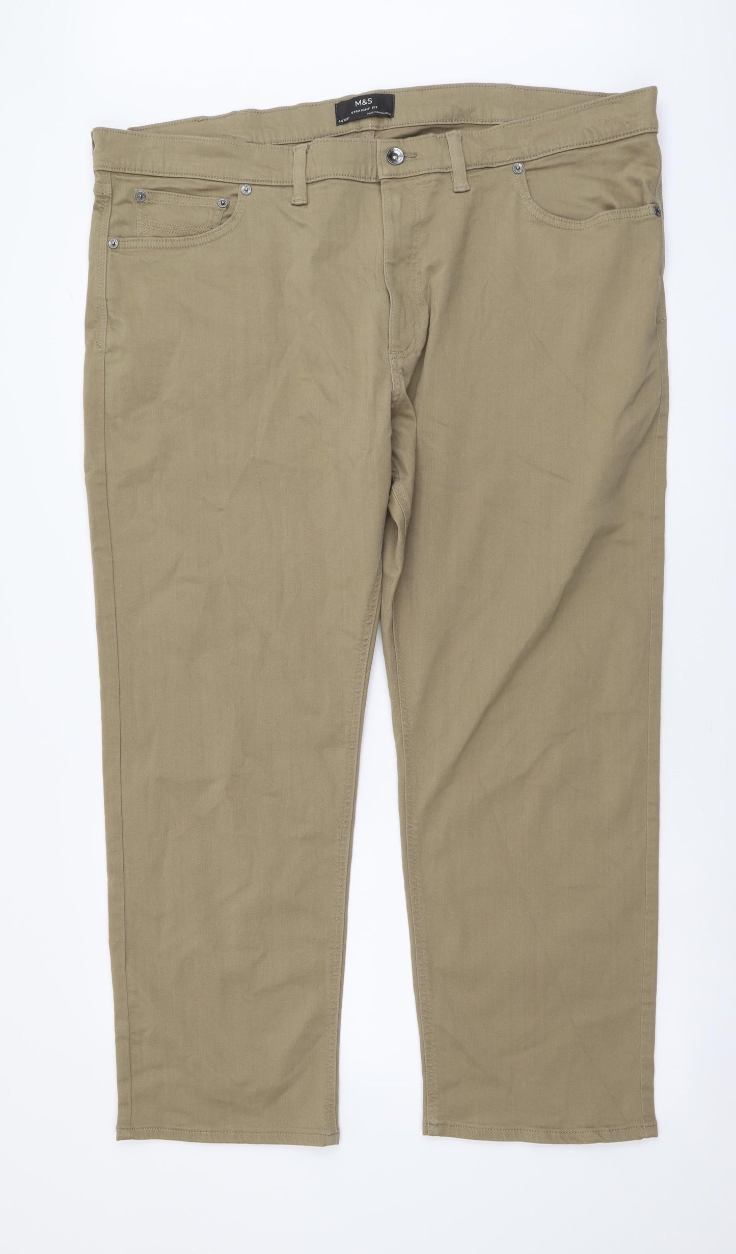 Marks and Spencer Mens Brown Cotton Straight Jeans Size 44 in L29 in Regular Button