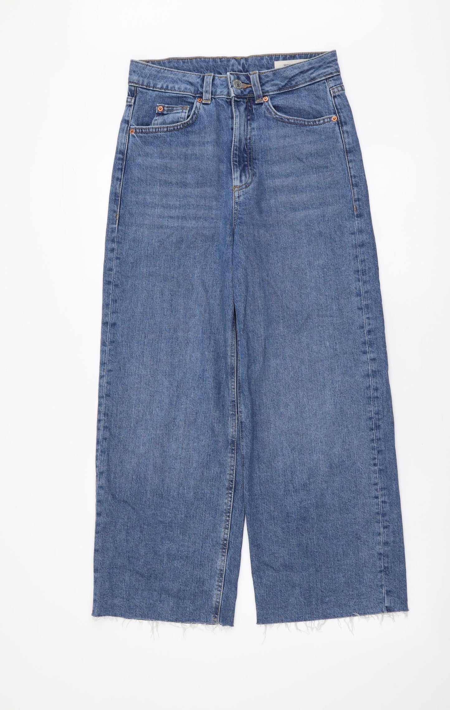 Marks and Spencer Womens Blue Cotton Wide-Leg Jeans Size 8 L26 in Regular Button