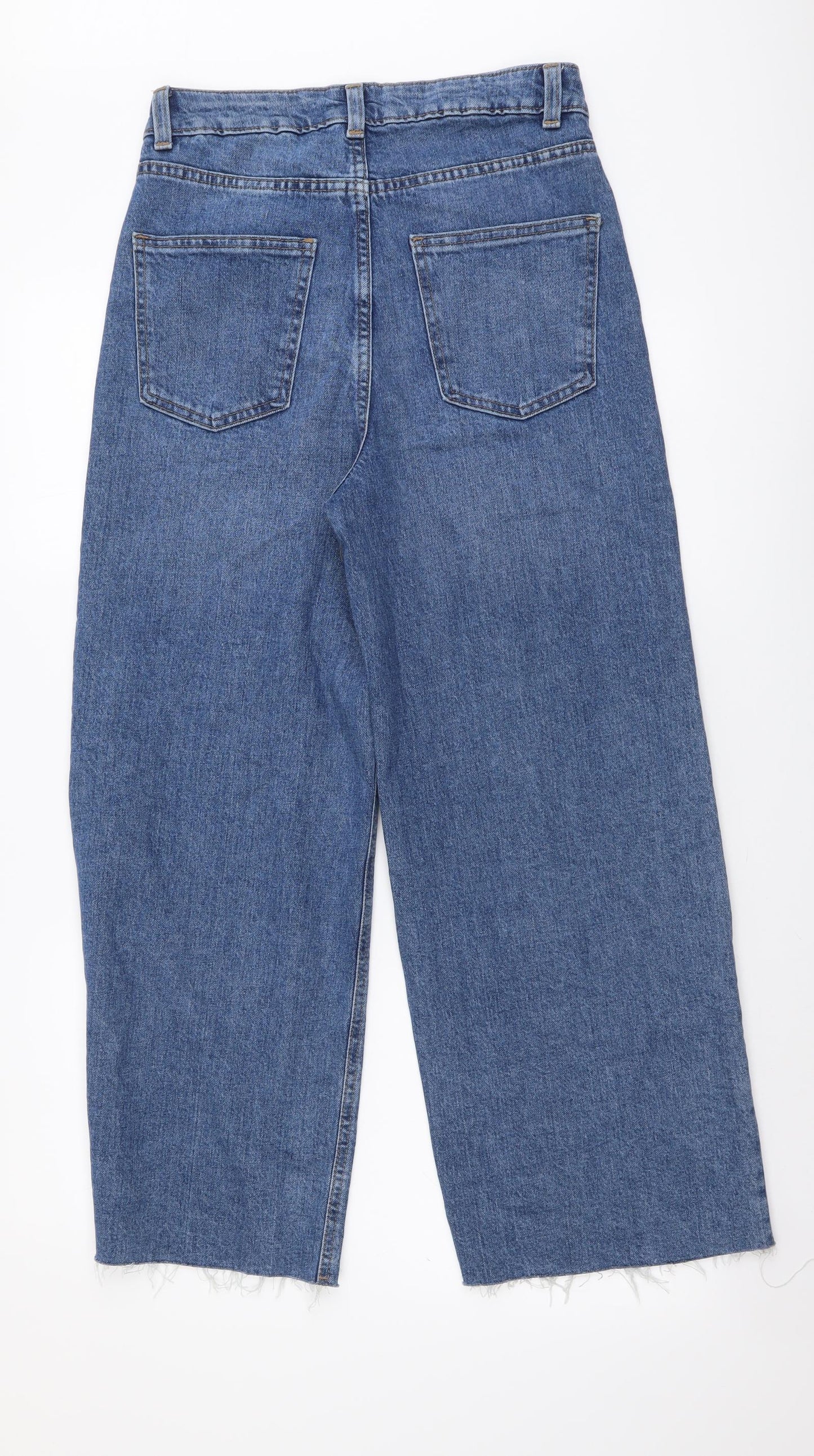 Marks and Spencer Womens Blue Cotton Wide-Leg Jeans Size 8 L26 in Regular Button