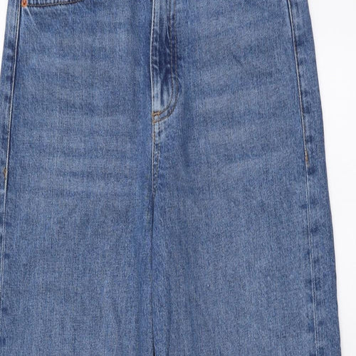 Marks and Spencer Womens Blue Cotton Wide-Leg Jeans Size 8 L26 in Regular Button
