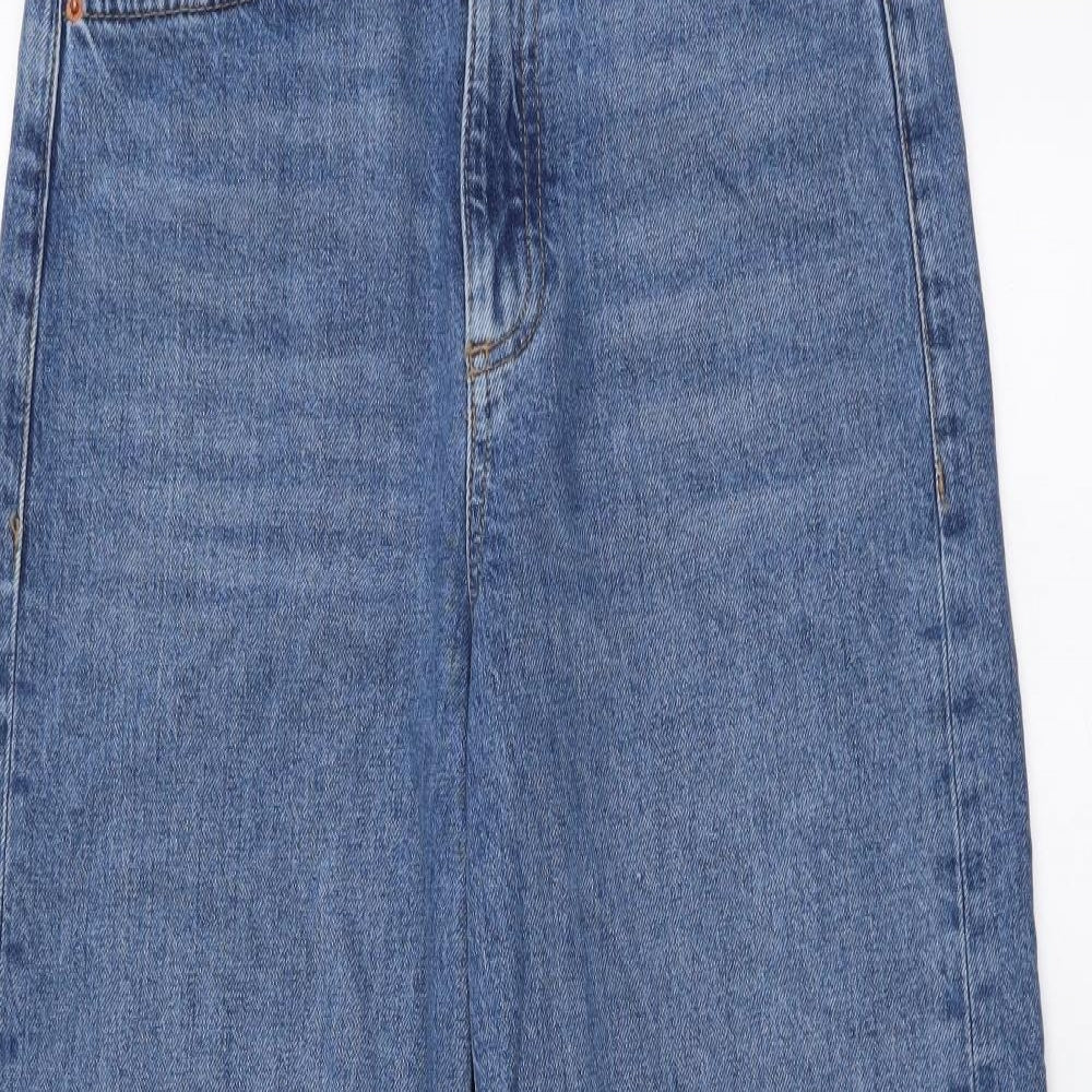 Marks and Spencer Womens Blue Cotton Wide-Leg Jeans Size 8 L26 in Regular Button