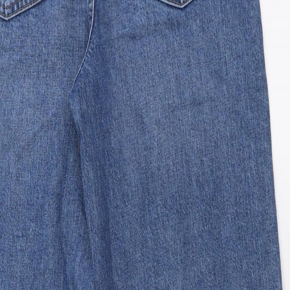 Marks and Spencer Womens Blue Cotton Wide-Leg Jeans Size 8 L26 in Regular Button