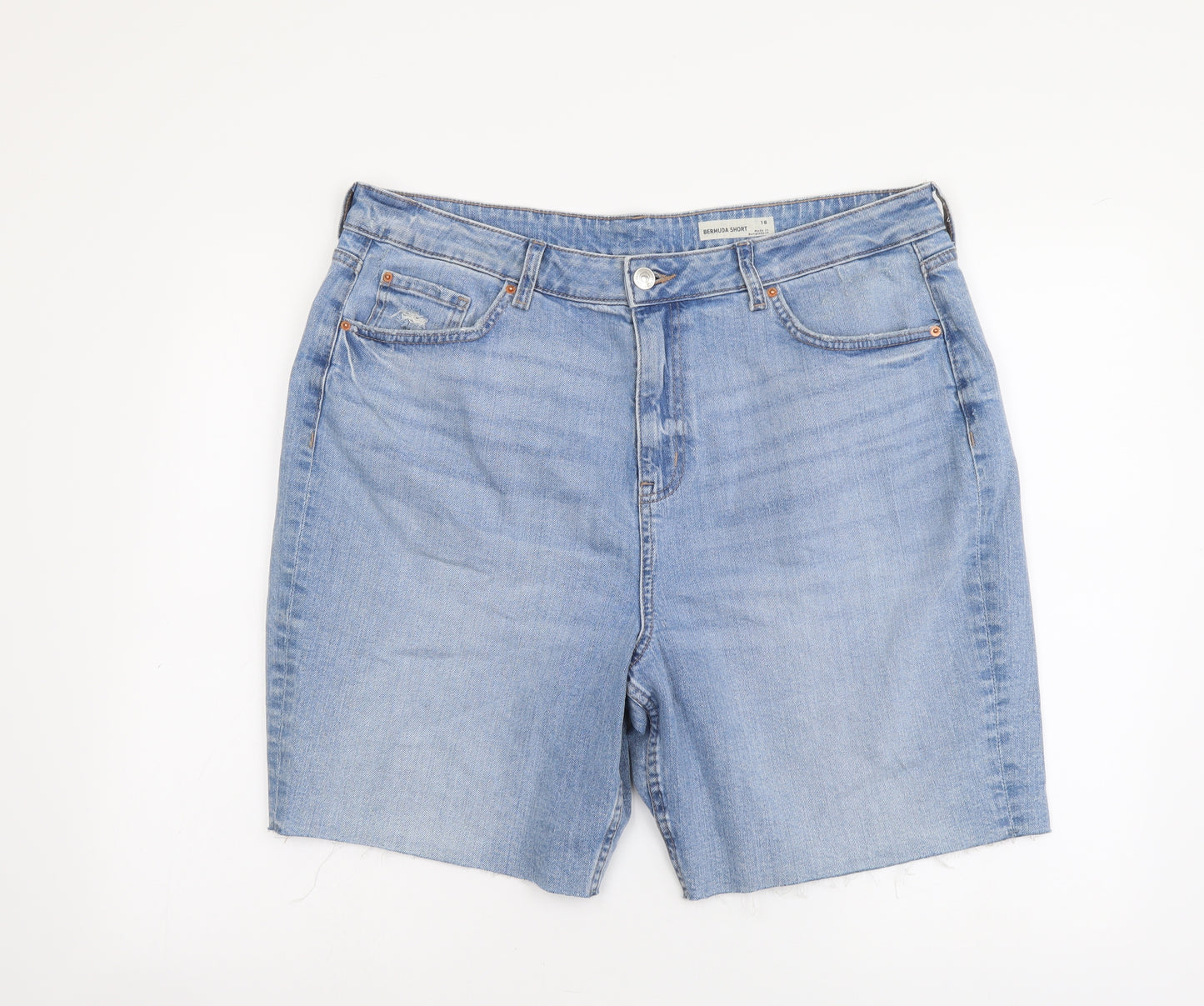 Marks and Spencer Womens Blue Cotton Cut-Off Shorts Size 18 L8 in Regular Button