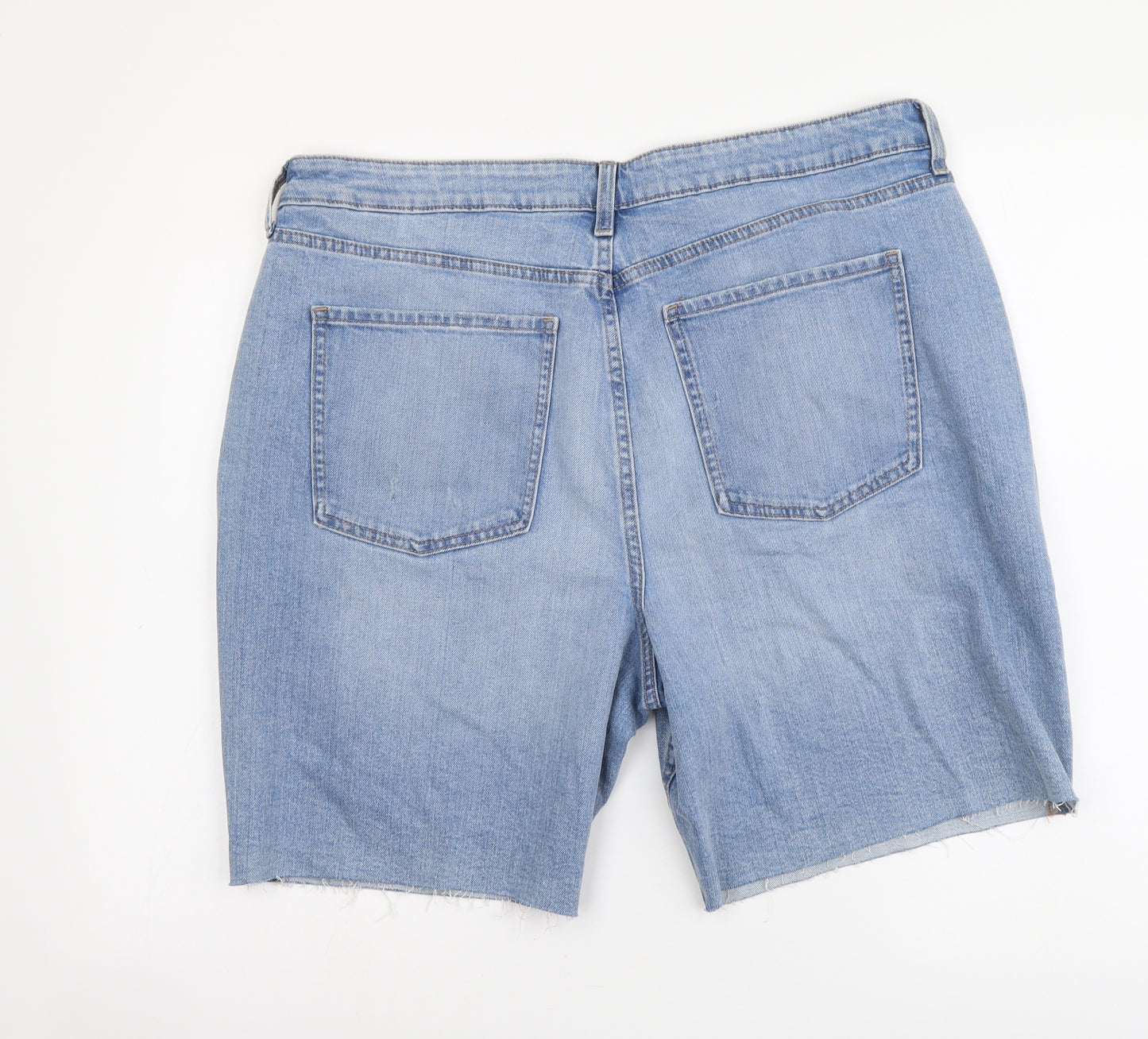 Marks and Spencer Womens Blue Cotton Cut-Off Shorts Size 18 L8 in Regular Button