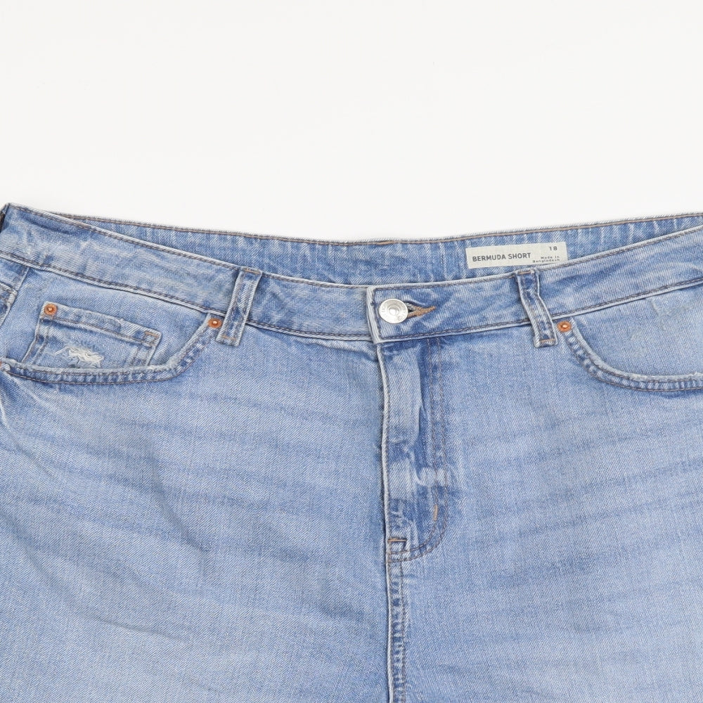Marks and Spencer Womens Blue Cotton Cut-Off Shorts Size 18 L8 in Regular Button