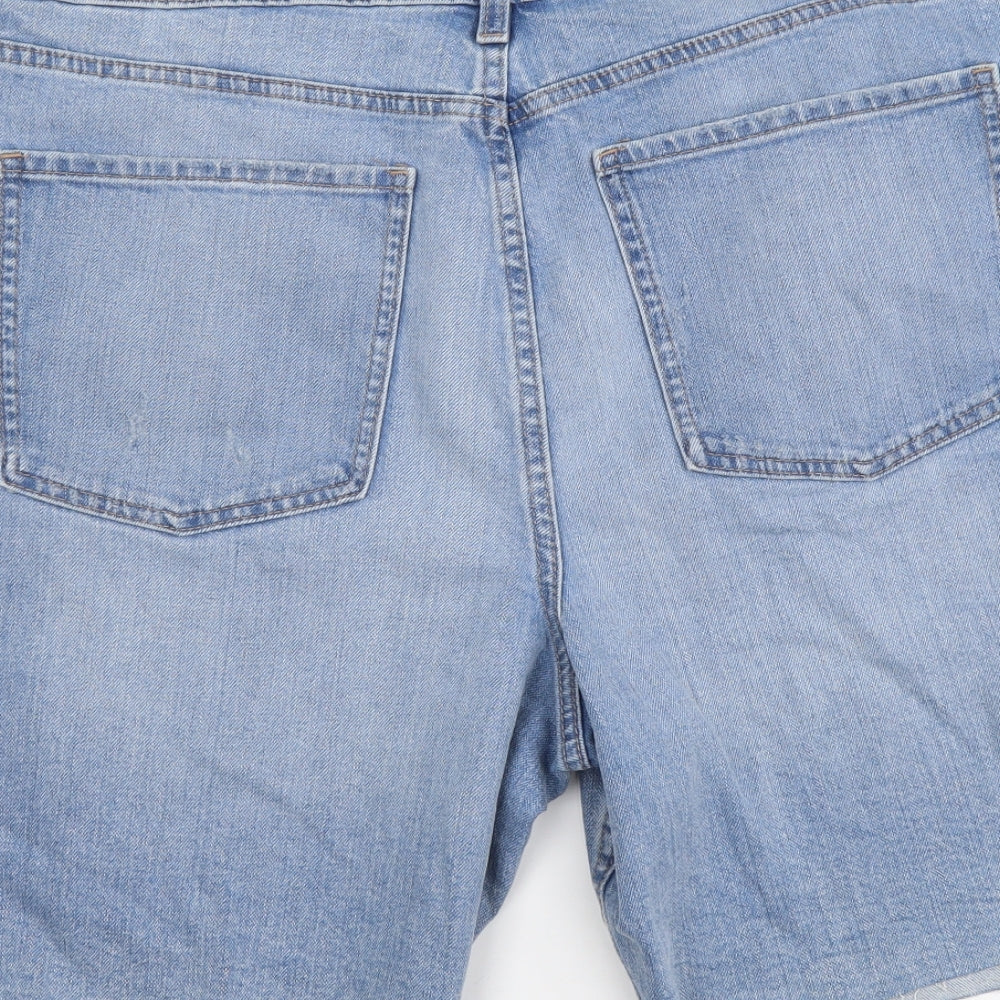 Marks and Spencer Womens Blue Cotton Cut-Off Shorts Size 18 L8 in Regular Button