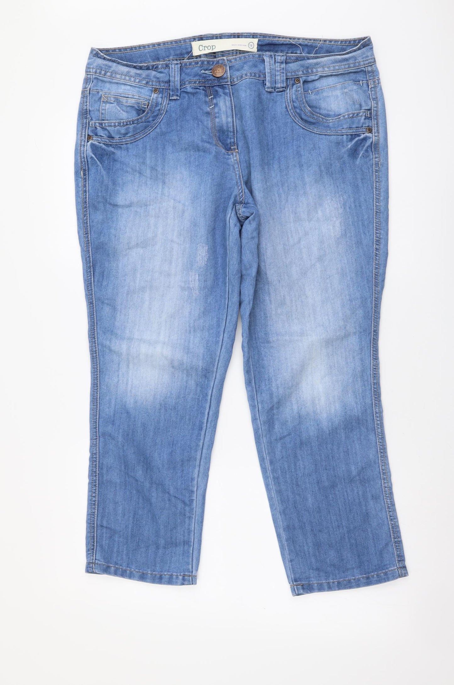 NEXT Womens Blue Cotton Cropped Jeans Size 14 L26 in Regular Button