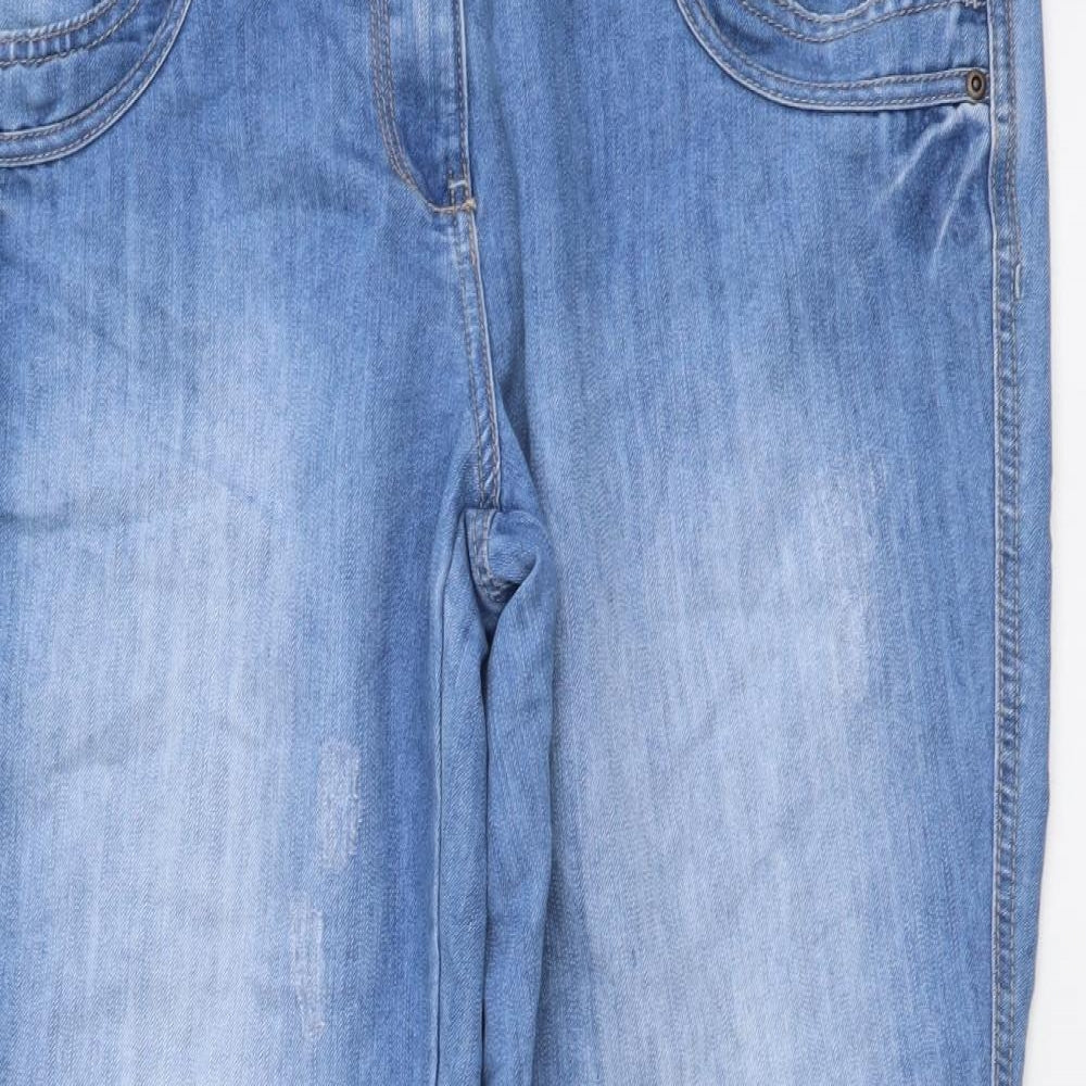 NEXT Womens Blue Cotton Cropped Jeans Size 14 L26 in Regular Button