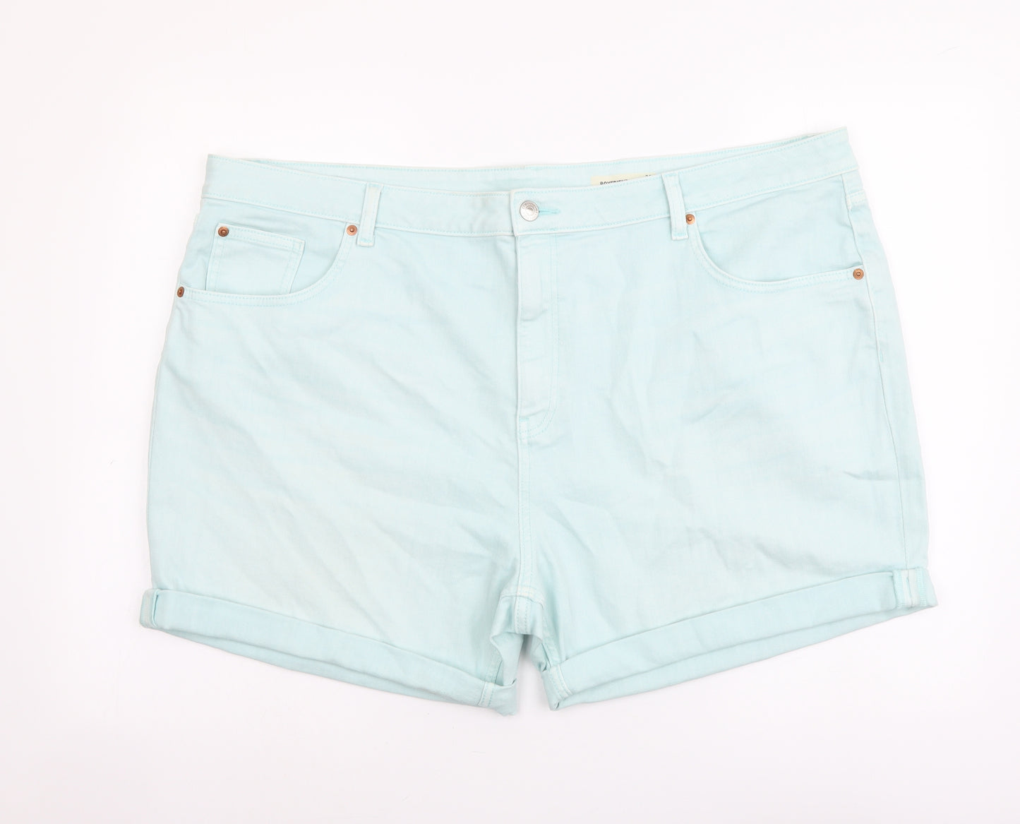 Marks and Spencer Womens Blue Cotton Boyfriend Shorts Size 24 L5 in Regular Button