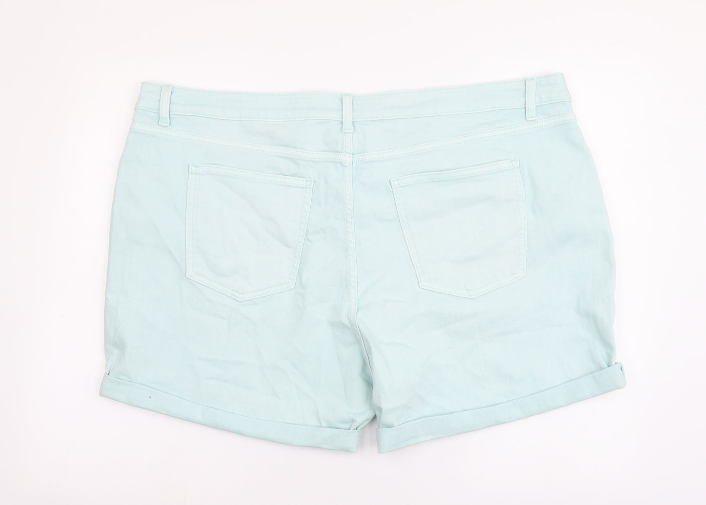 Marks and Spencer Womens Blue Cotton Boyfriend Shorts Size 24 L5 in Regular Button