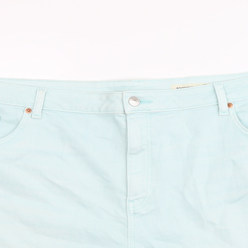 Marks and Spencer Womens Blue Cotton Boyfriend Shorts Size 24 L5 in Regular Button