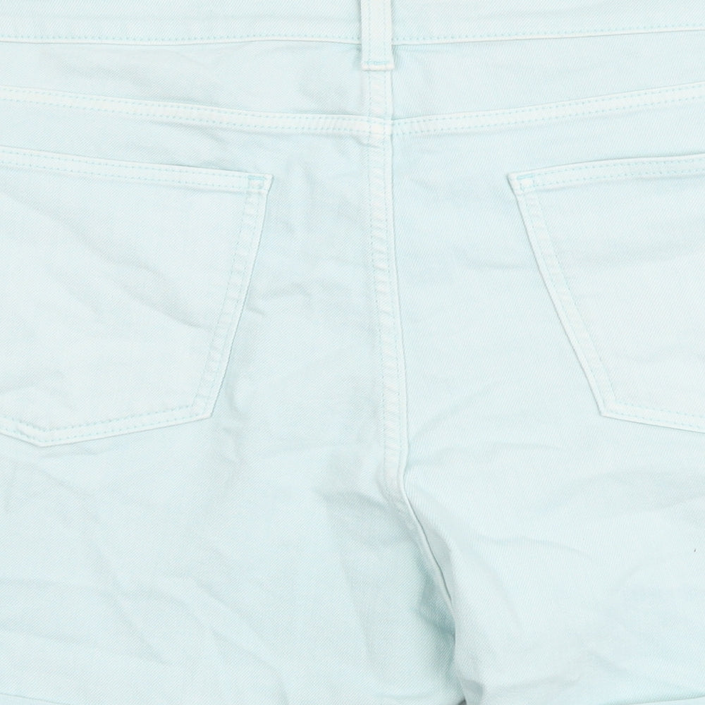 Marks and Spencer Womens Blue Cotton Boyfriend Shorts Size 24 L5 in Regular Button
