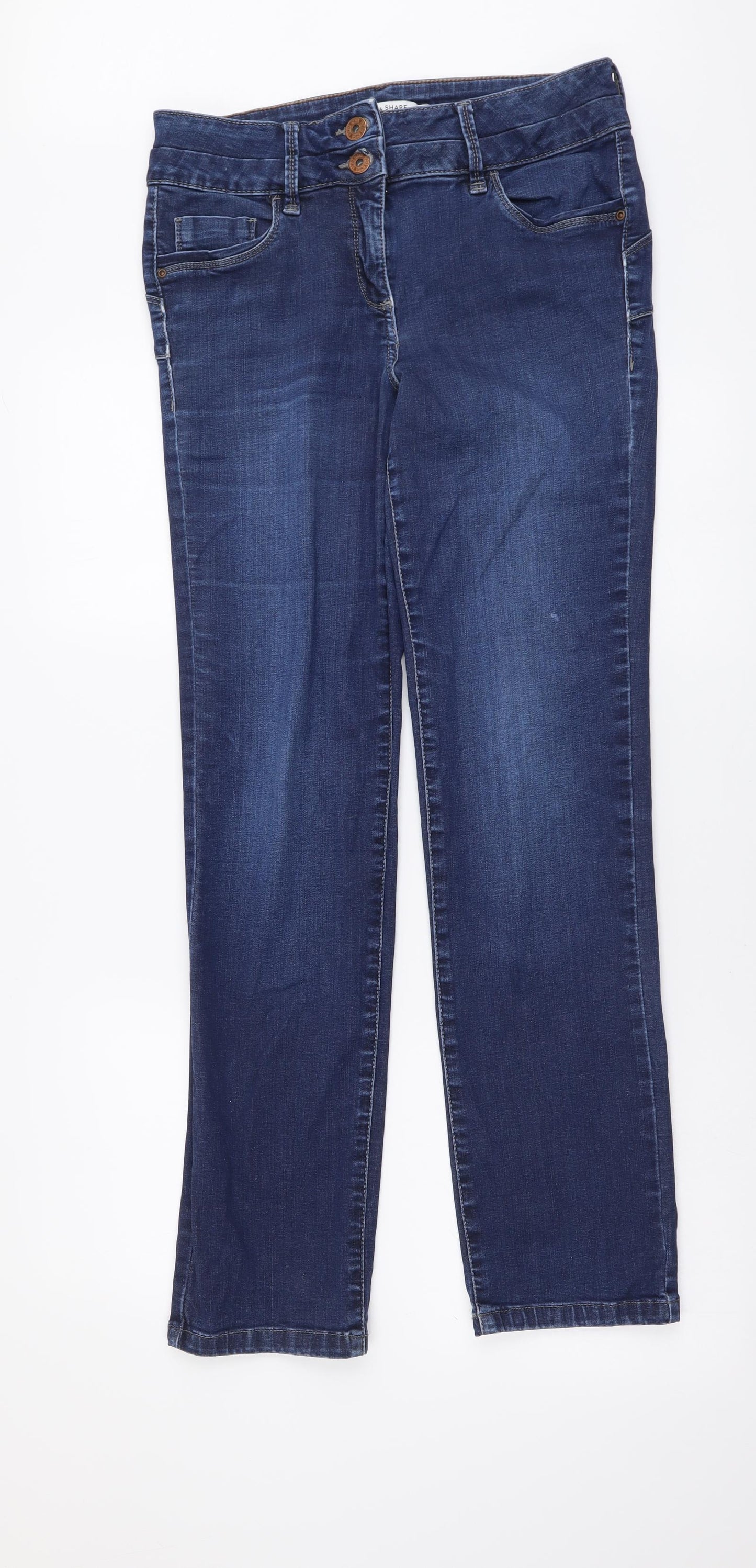 NEXT Womens Blue Cotton Straight Jeans Size 14 L30 in Slim Button