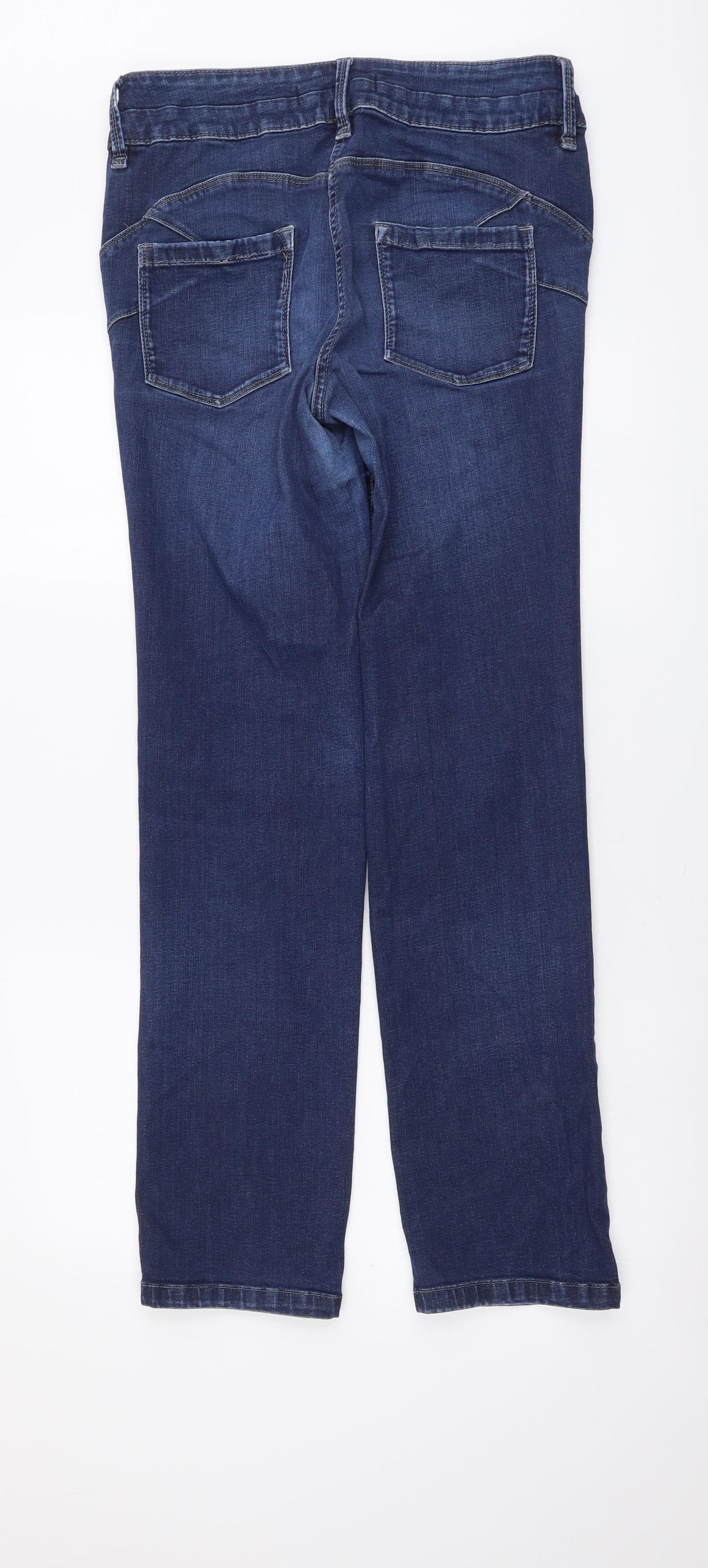 NEXT Womens Blue Cotton Straight Jeans Size 14 L30 in Slim Button