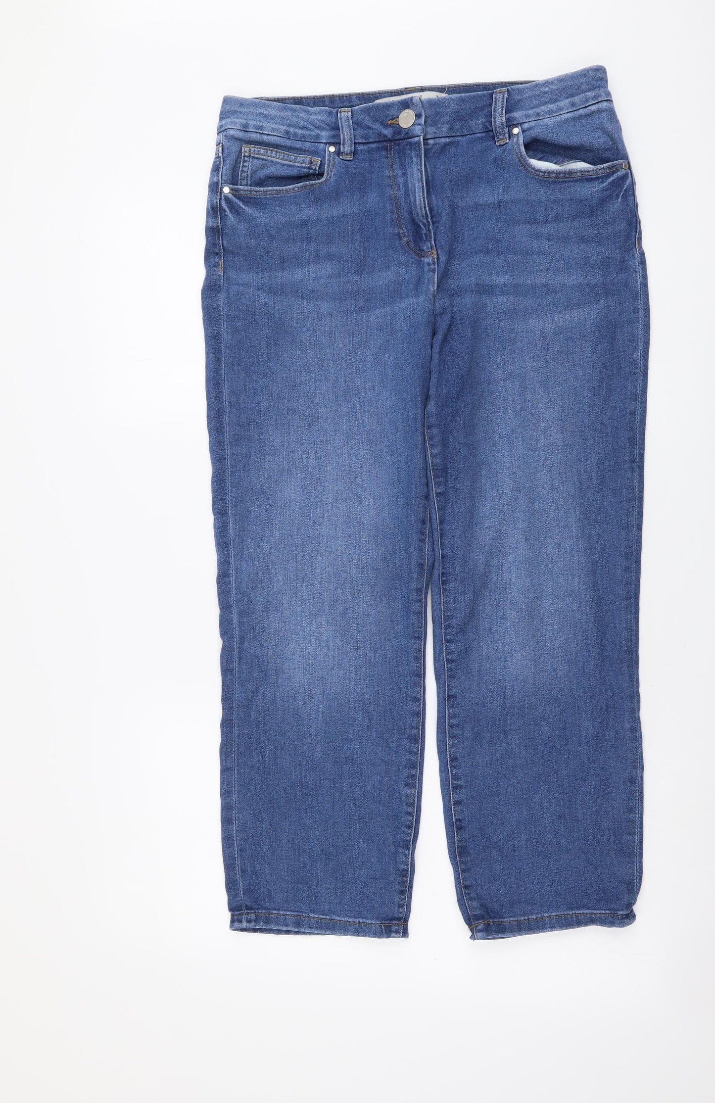 NEXT Womens Blue Cotton Cropped Jeans Size 12 L24 in Regular Button