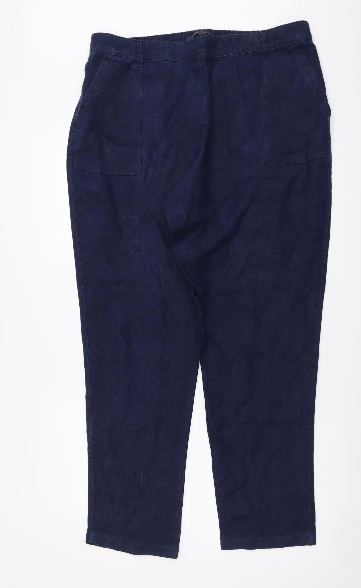 Marks and Spencer Womens Blue Linen Trousers Size 16 L30 in Regular