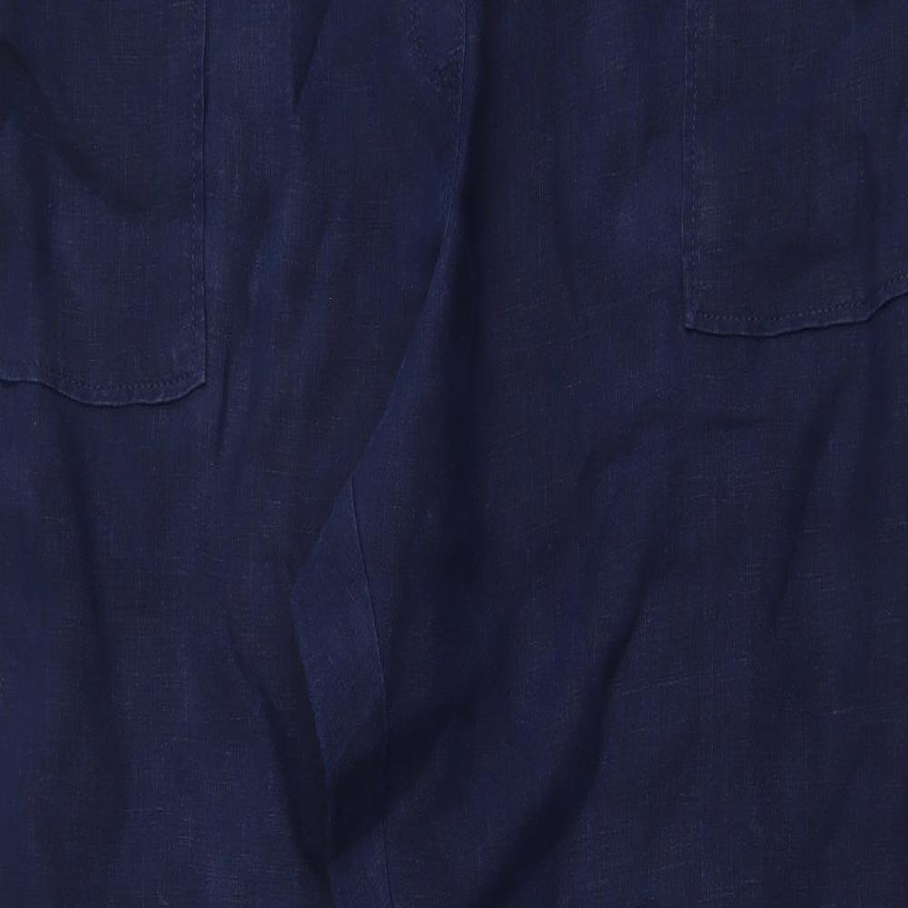 Marks and Spencer Womens Blue Linen Trousers Size 16 L30 in Regular