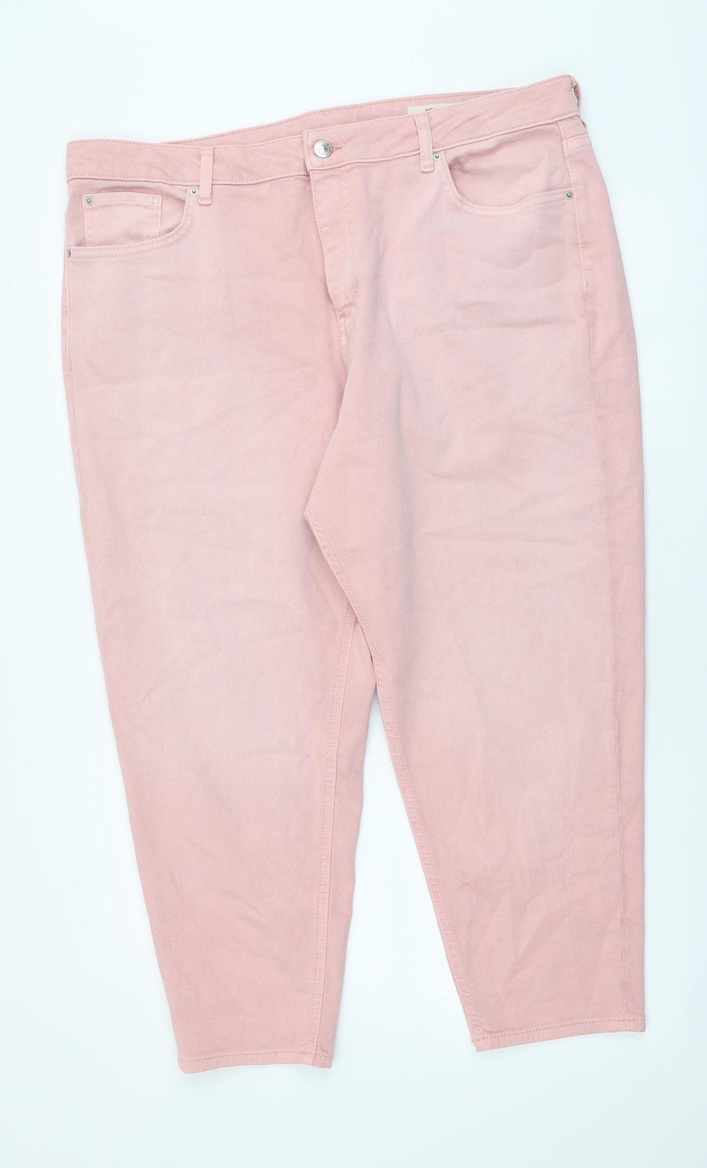 Marks and Spencer Womens Pink Cotton Mom Jeans Size 20 L25 in Regular Button