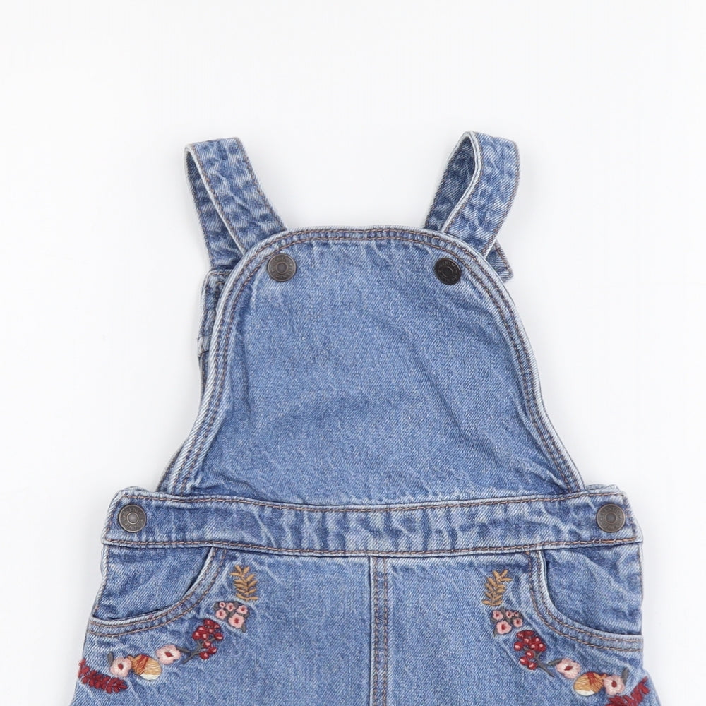 TU Girls Blue Cotton Pinafore/Dungaree Dress Size 2 Years Square Neck Pullover