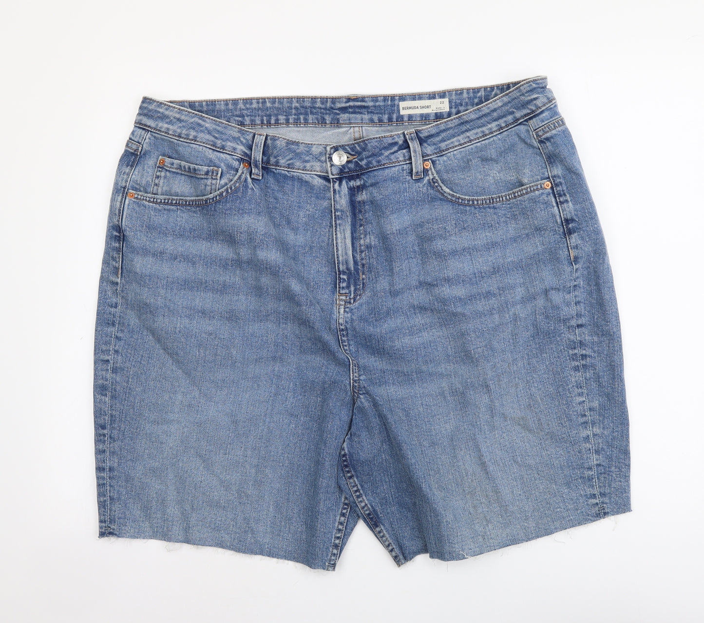 Marks and Spencer Womens Blue Cotton Bermuda Shorts Size 22 L8 in Regular Button