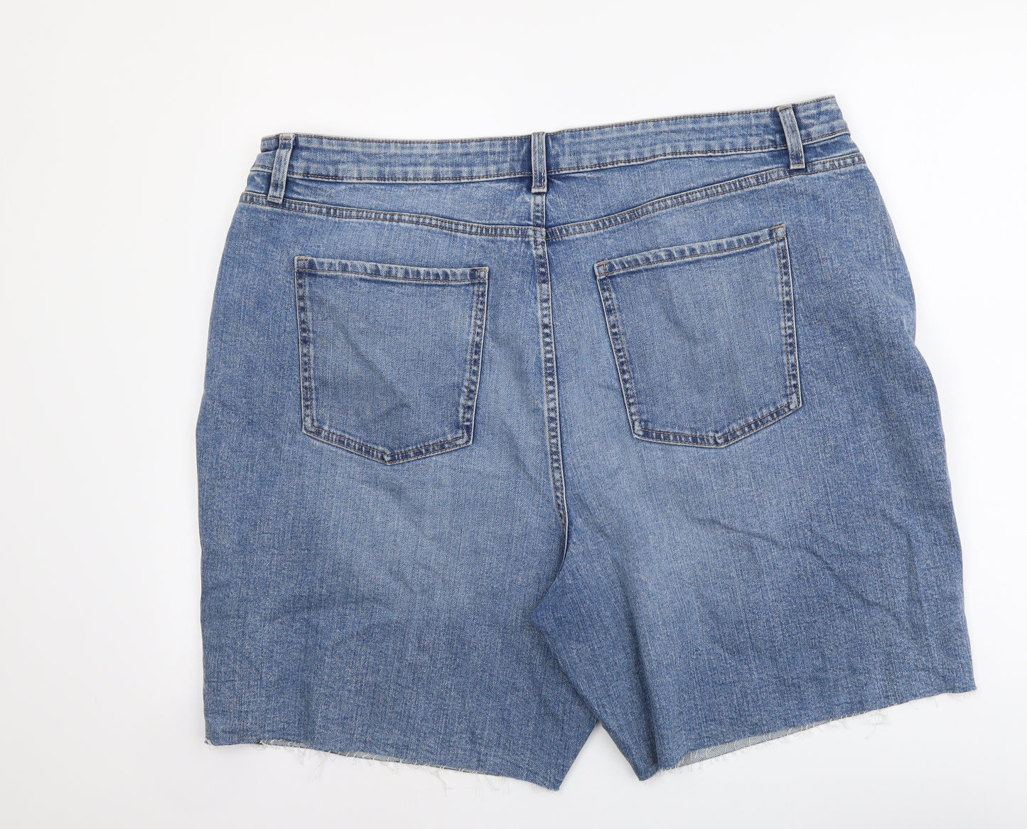 Marks and Spencer Womens Blue Cotton Bermuda Shorts Size 22 L8 in Regular Button