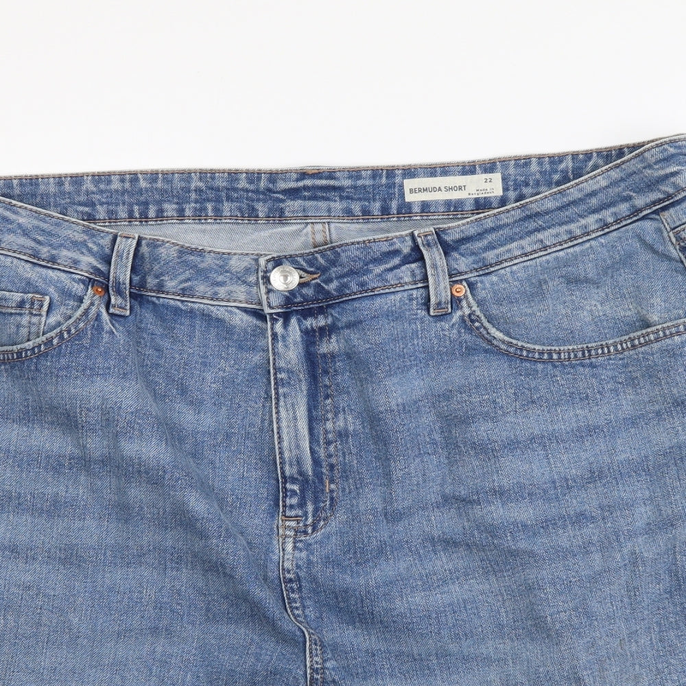 Marks and Spencer Womens Blue Cotton Bermuda Shorts Size 22 L8 in Regular Button