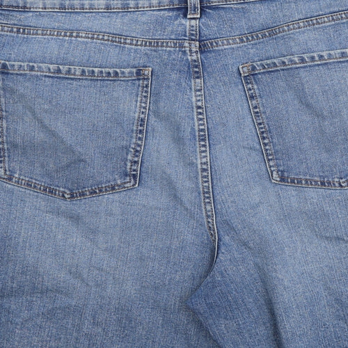 Marks and Spencer Womens Blue Cotton Bermuda Shorts Size 22 L8 in Regular Button