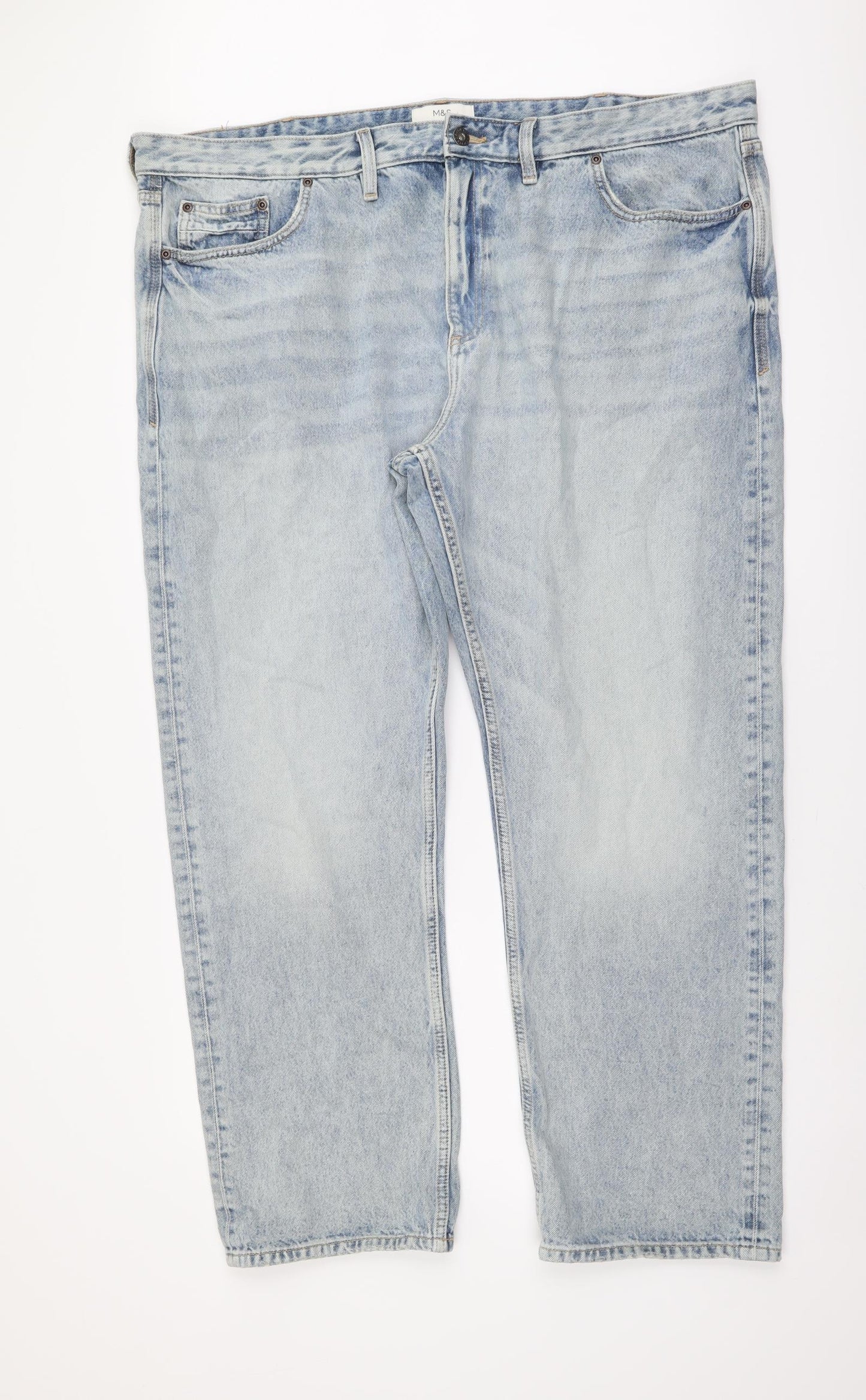Marks and Spencer Mens Blue Cotton Straight Jeans Size 44 in L33 in Slim Button