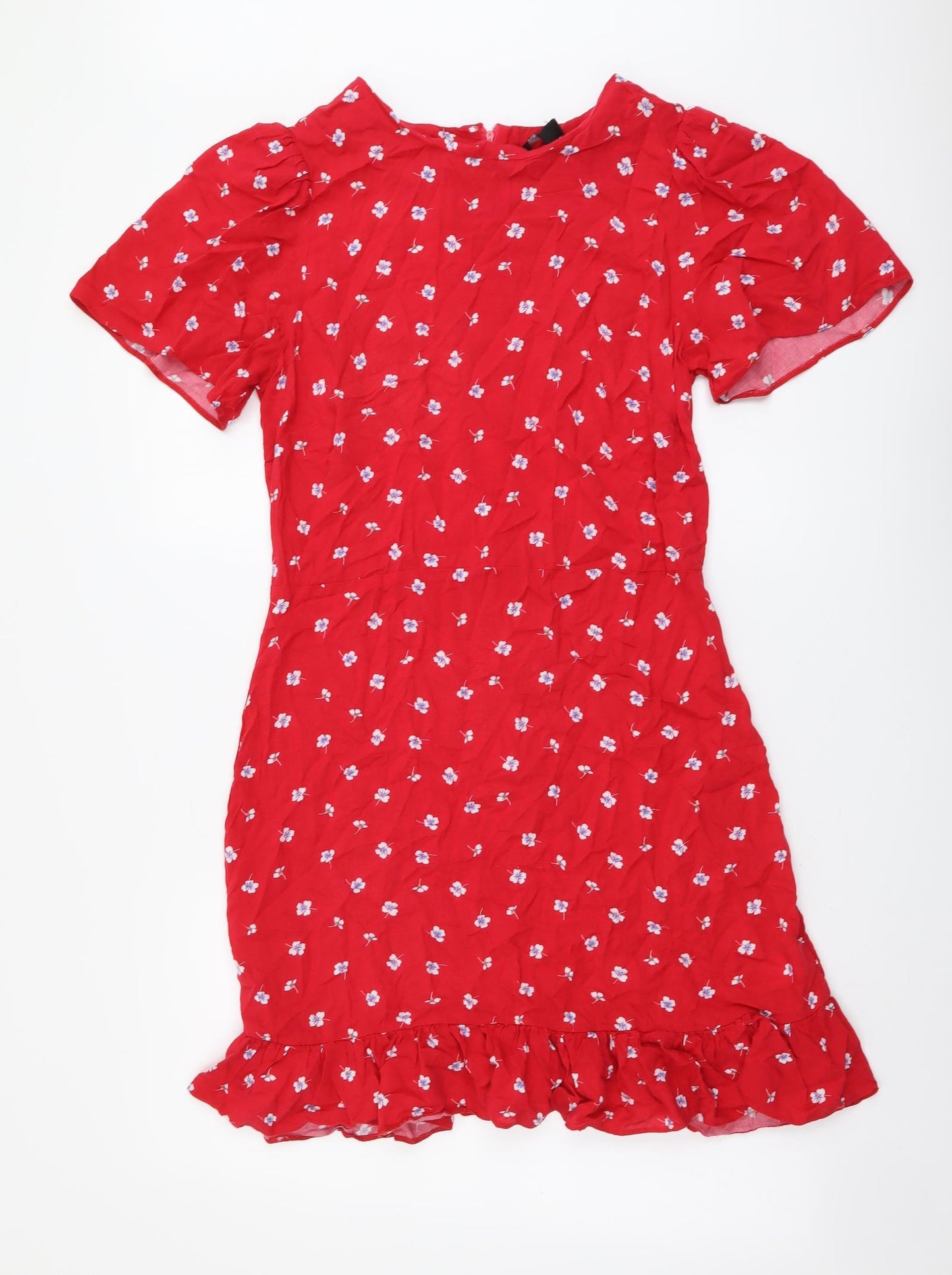 New Look Womens Red Floral Viscose A-Line Size 12 Round Neck Pullover